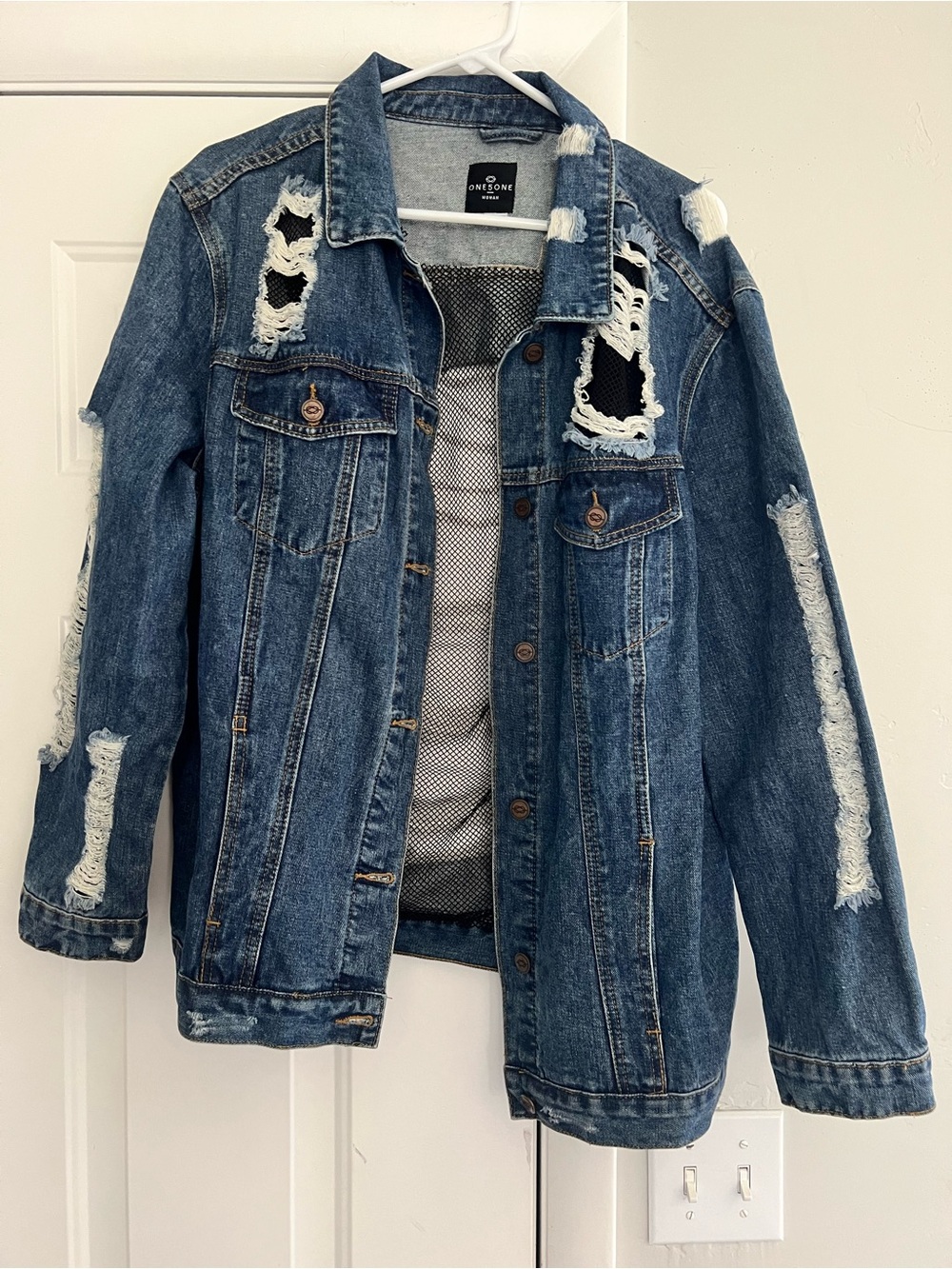 one 5 one Distressed Blue Denim Trucker Jacket